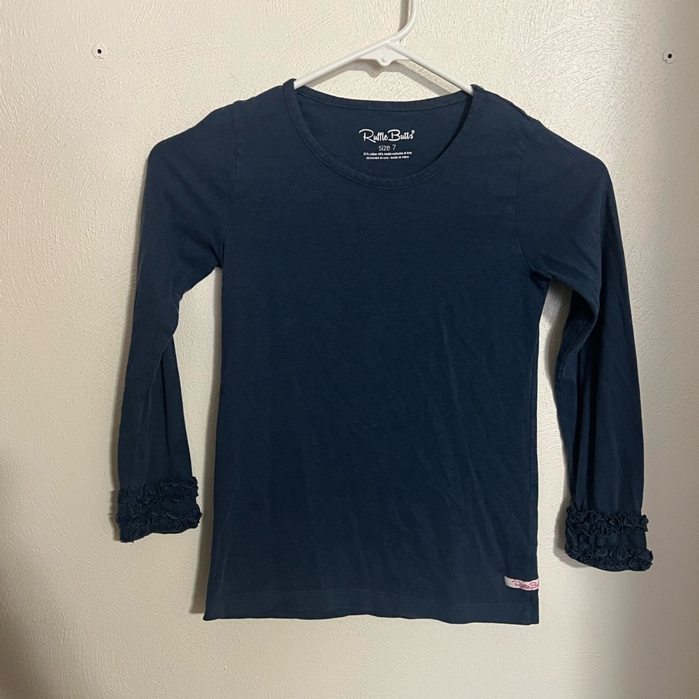 RUFFLE BUTTS Classic Ruffle Long‎ Sleeve Casual T Shirt Navy Blue Girl's Size 7